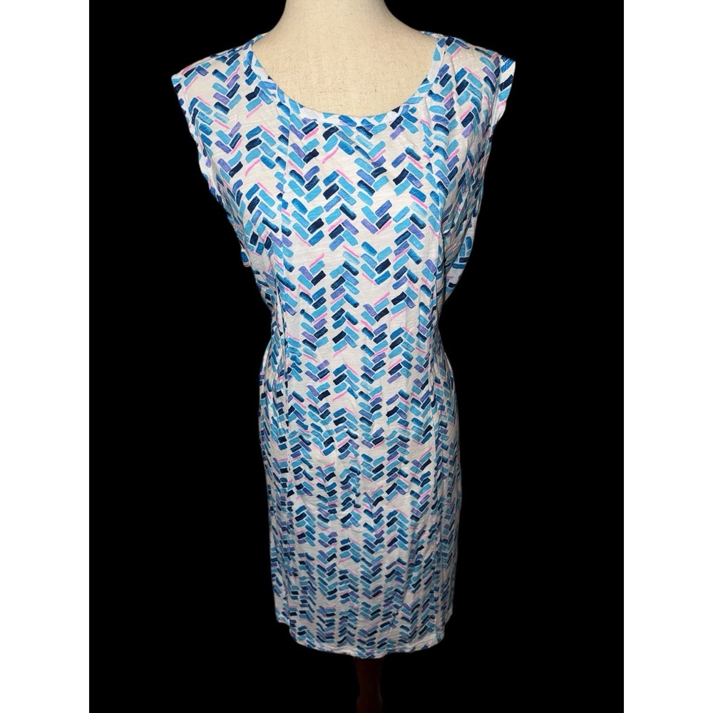 Fresh Produce Maritime Mosaic Marissa Dress Womens 2X White Blue Cotton Shift